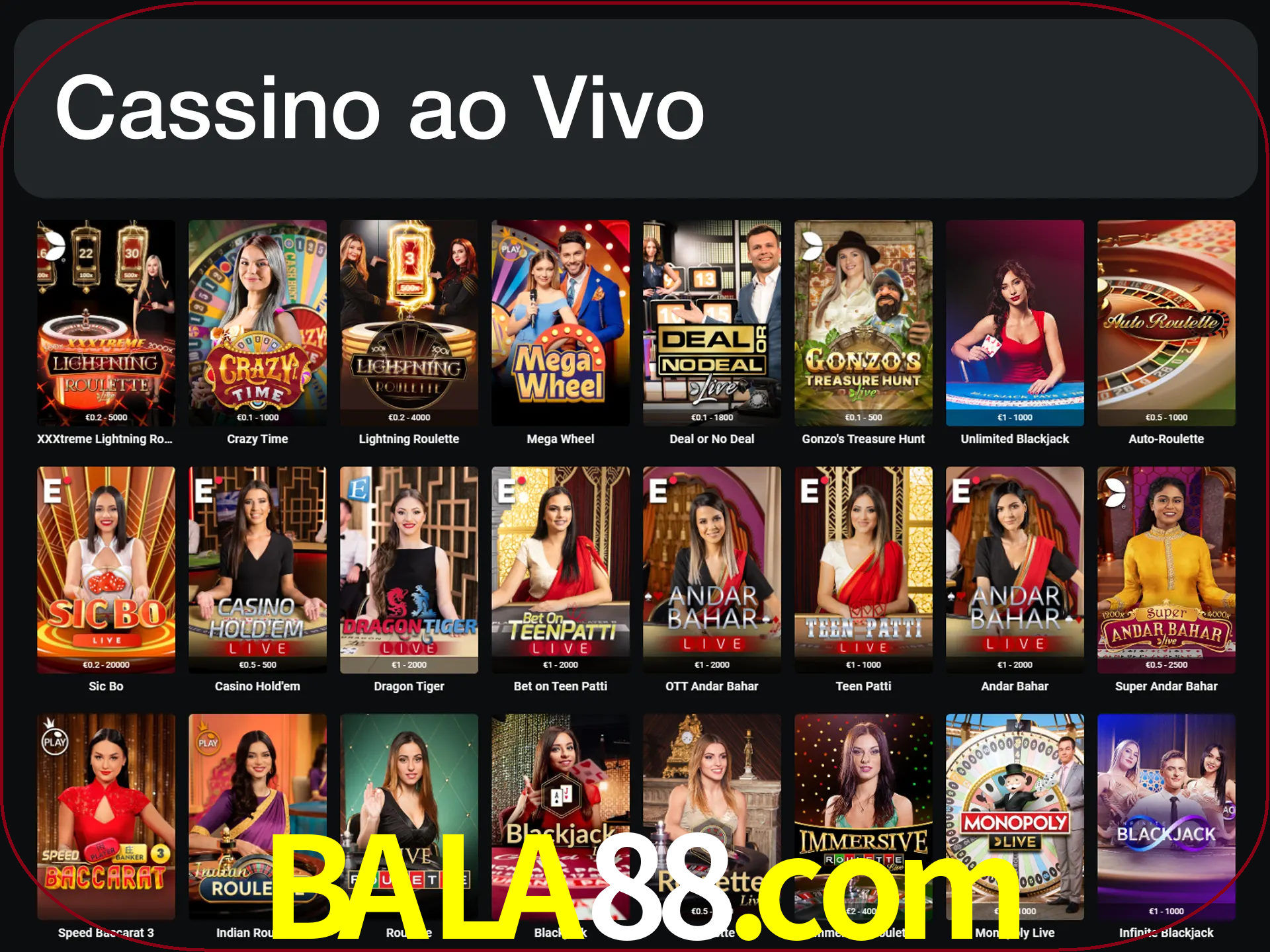 Jogue jogos de cassino com um verdadeiro dealer.