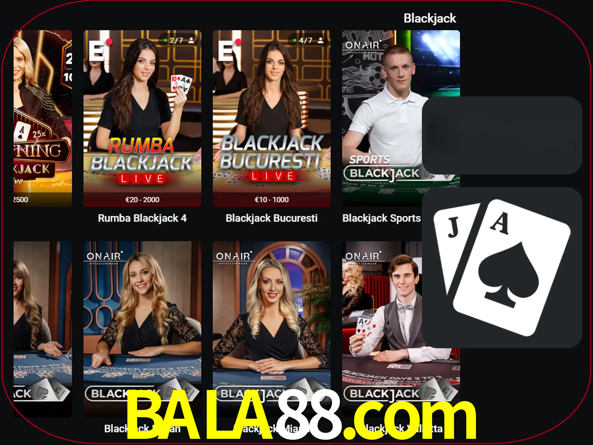 Escolha uma mesa completa de jogadores de blackjack.